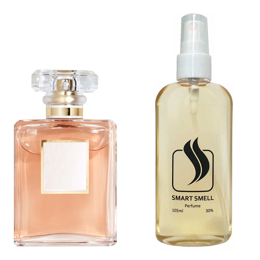 Духи у пластику 105 мл з аналогом Chanel, Coco Mademoiselle. Товар на фото праворуч, ліворуч - приклад орігінального флакону.