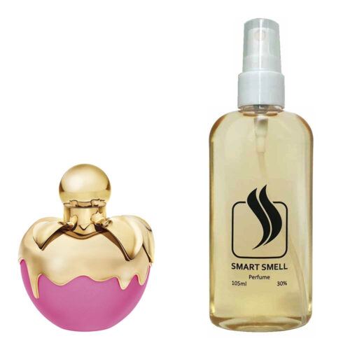 Духи в пластике 105 мл c аналогом Nina Ricci, Les Delices de Nina. Товар на фото справа, слева – пример оригинального флакона.