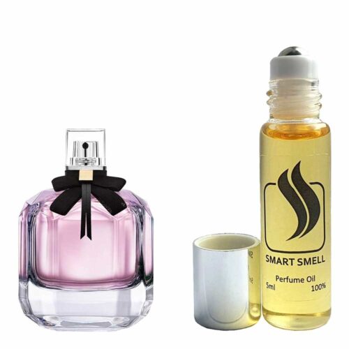 Масляные духи 5 мл c аналогом Yves Saint Laurent, Mon Paris. Товар на фото справа, слева – пример оригинального флакона.