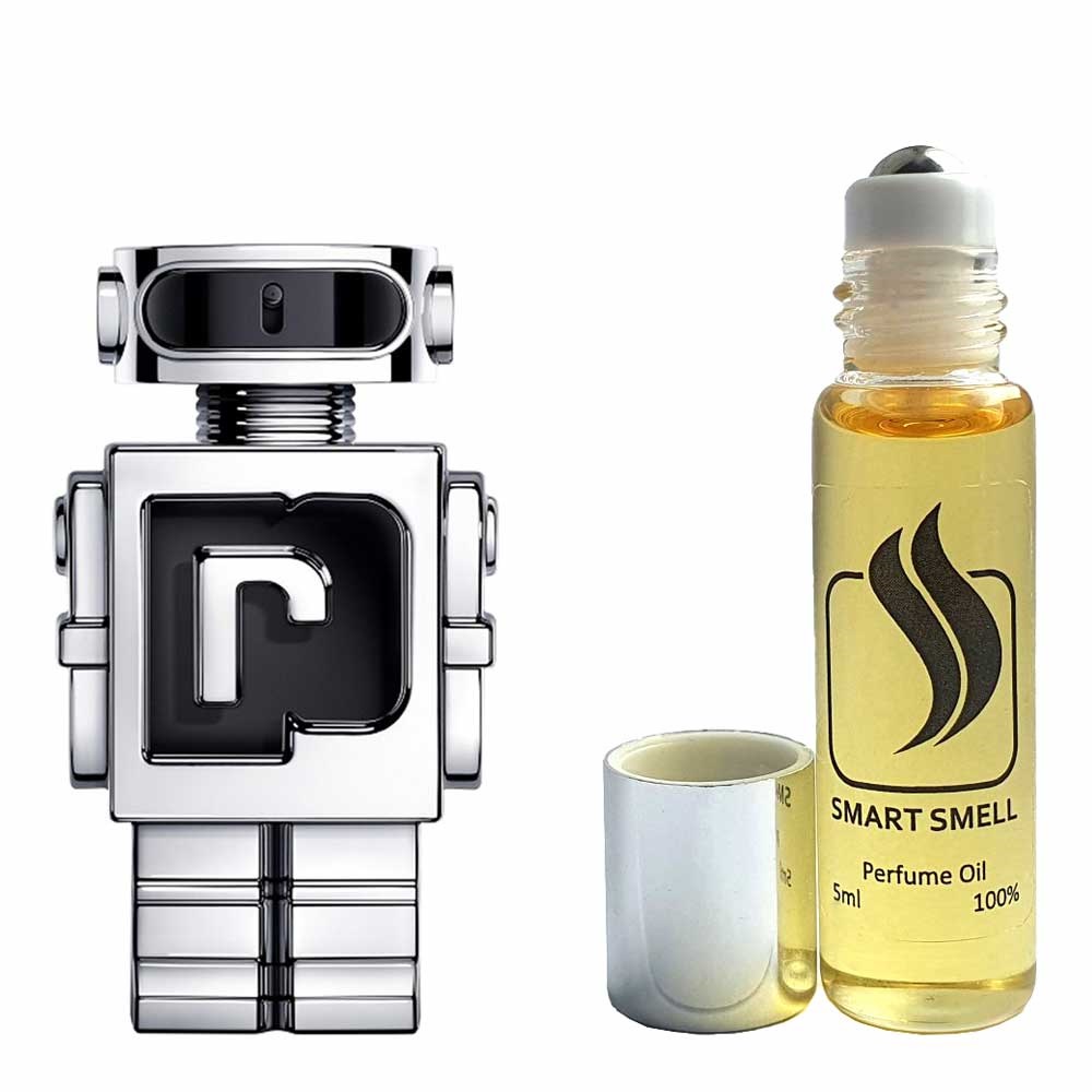 Масляные духи 5 мл c аналогом Paco Rabanne, Phantom. Товар на фото справа, слева – пример оригинального флакона.