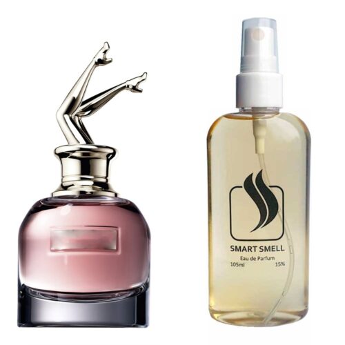 Парфюмерная вода 105 мл c аналогом Jean Paul Gaultier, Scandal. Товар на фото справа, слева – пример оригинального флакона.