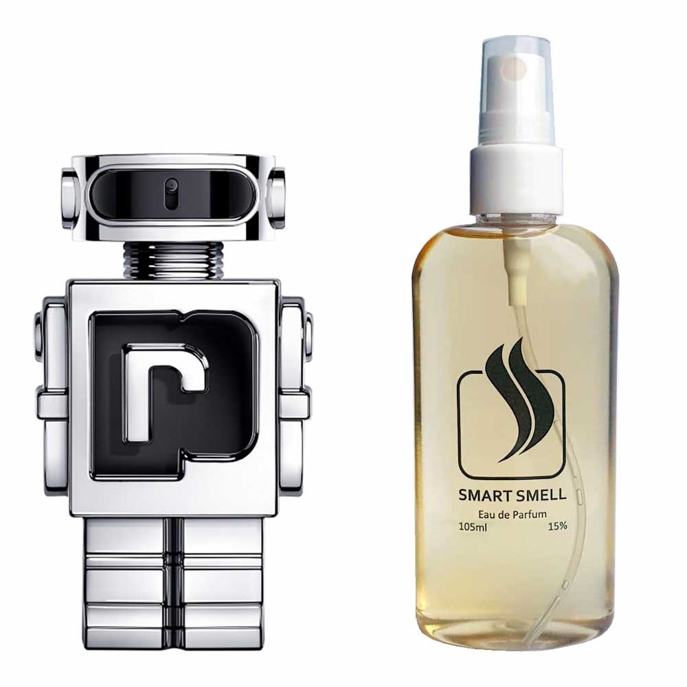 Парфюмерная вода 105 мл c аналогом Paco Rabanne, Phantom. Товар на фото справа, слева – пример оригинального флакона.