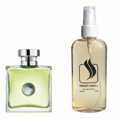 Парфумерна вода 105 мл з аналогом Versace, Versence. Товар на фото праворуч, ліворуч - приклад орігінального флакону.