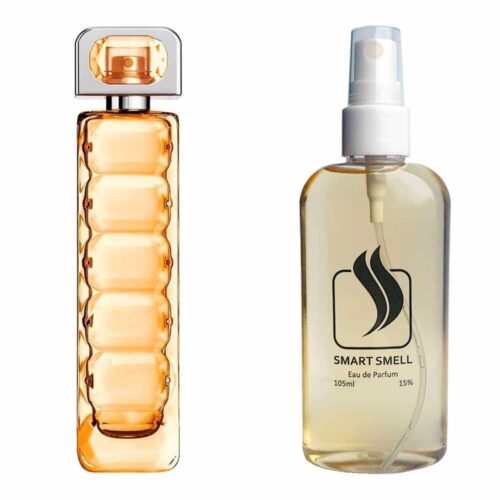 Парфюмерная вода 105 мл c аналогом Hugo Boss, Boss Orange. Товар на фото справа, слева – пример оригинального флакона.