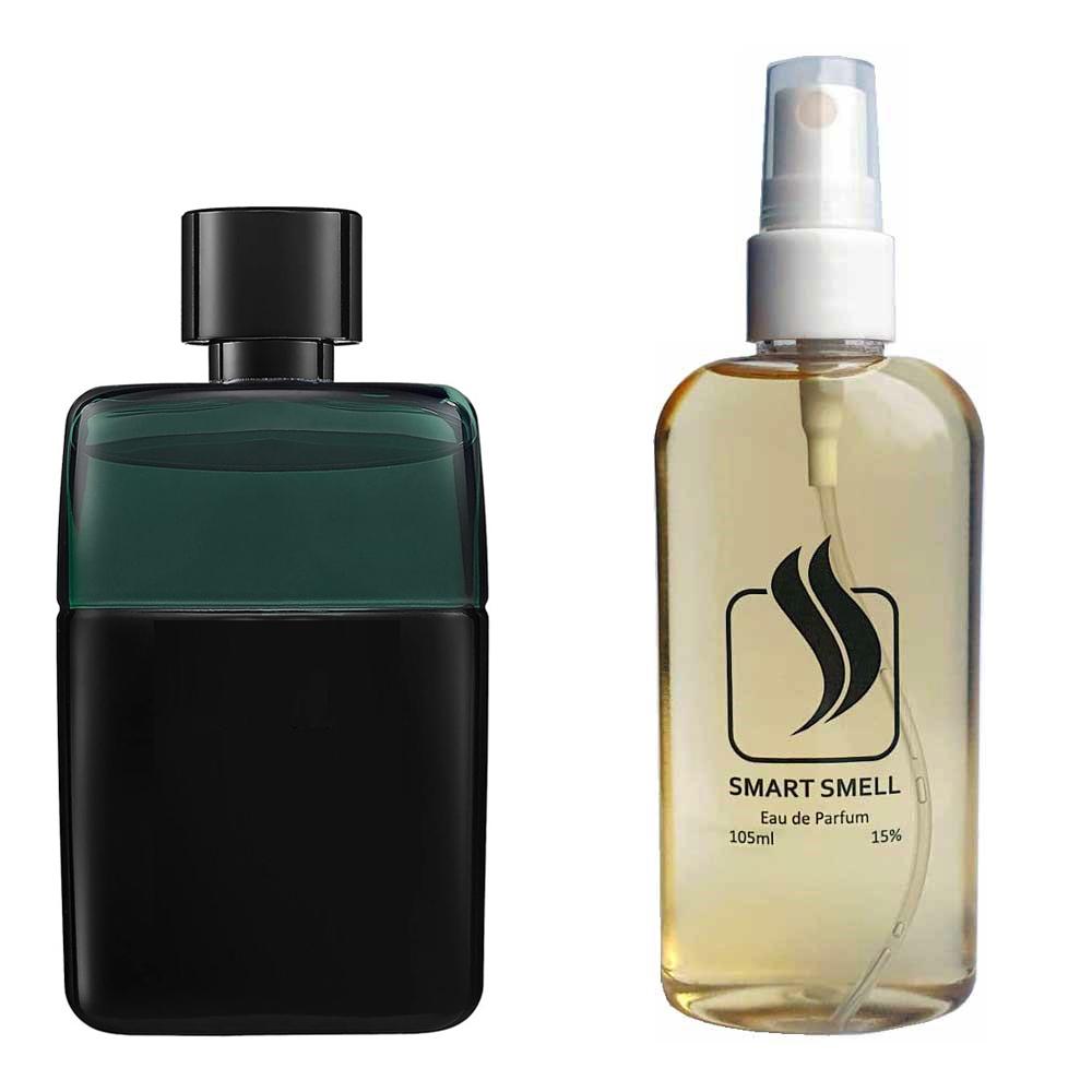 Парфумерна вода 105 мл з аналогом Gucci, Gucci Guilty Black Pour Homme. Товар на фото праворуч, ліворуч - приклад орігінального флакону.
