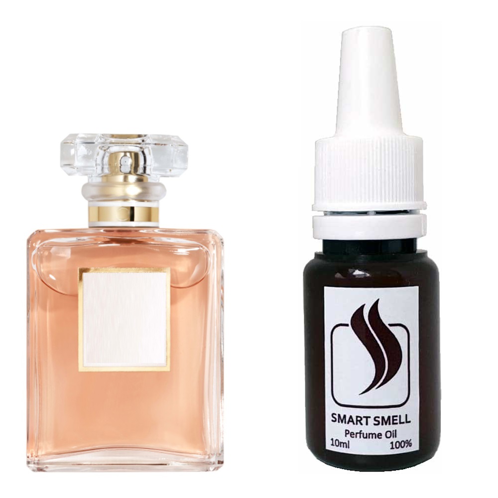 Парфюмерная отдушка 10 мл c аналогом Chanel, Coco Mademoiselle. Товар на фото справа, слева – пример оригинального флакона.