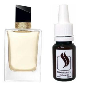 Парфюмерная отдушка 10 мл c аналогом Yves Saint Laurent, Libre. Товар на фото справа, слева - пример оригинального флакона.