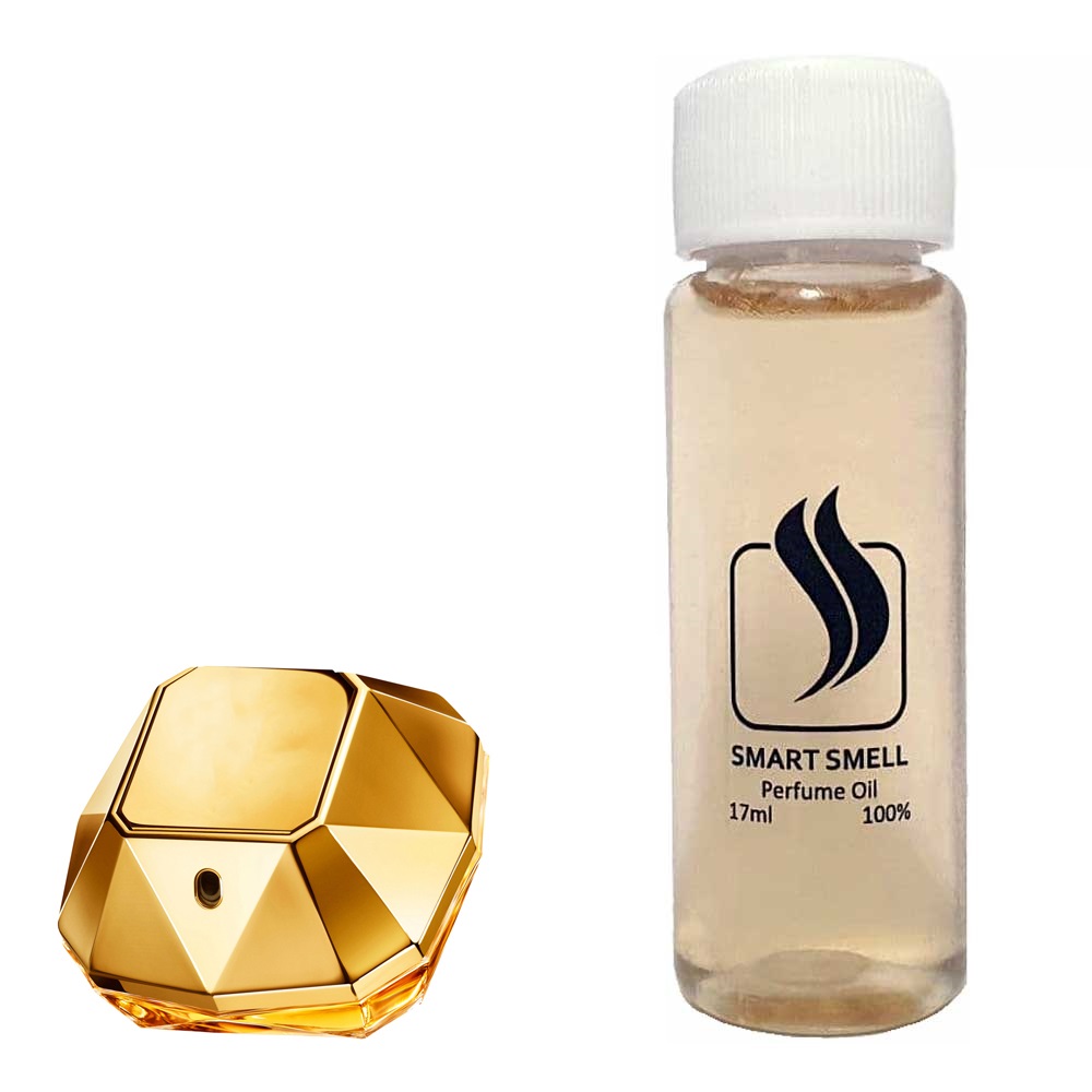 Парфюмерный концентрат 17 мл c аналогом Paco Rabanne, Lady Million. Товар на фото справа, слева – пример оригинального флакона.