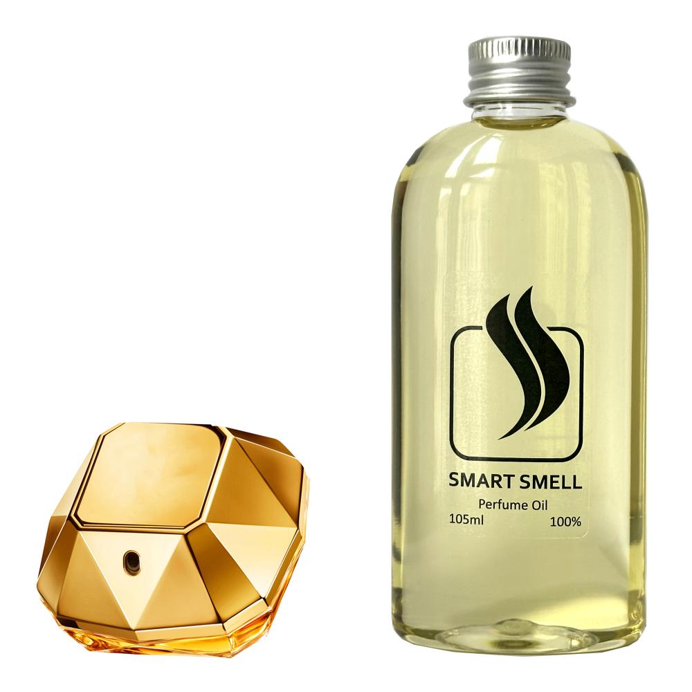 Парфюмерный концентрат 105 мл c аналогом Paco Rabanne, Lady Million. Товар на фото справа, слева – пример оригинального флакона.