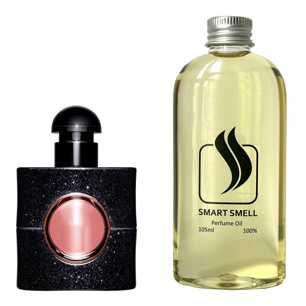 Парфюмерный концентрат 105 мл c аналогом Yves Saint Laurent, Black Opium. Товар на фото справа, слева – пример оригинального флакона.