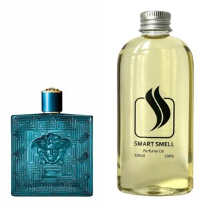 Парфюмерный концентрат 105 мл c аналогом Versace, Eros. Товар на фото справа, слева – пример оригинального флакона.