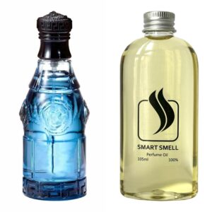 Парфюмерный концентрат 105 мл c аналогом Versace, Blue Jeans. Товар на фото справа, слева – пример оригинального флакона.