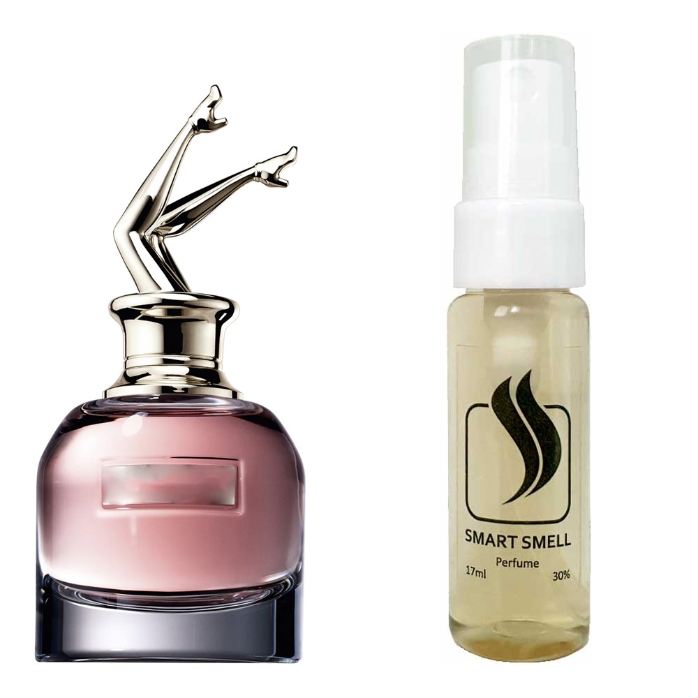 Тестер духов 17 мл c аналогом Jean Paul Gaultier, Scandal. Товар на фото справа, слева – пример оригинального флакона.