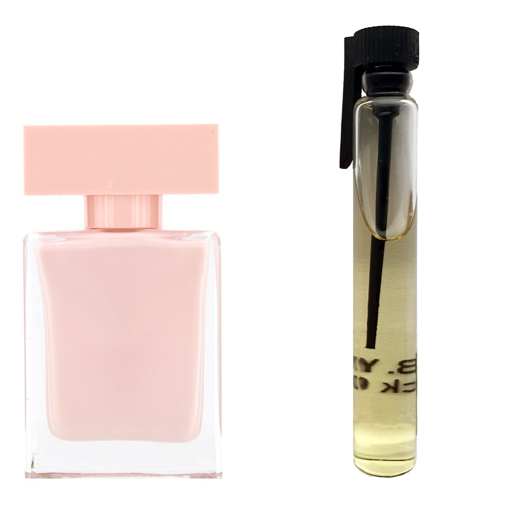 Пробник духов 3 мл c аналогом Narciso Rodriguez, Narciso Rodriguez for Her. Товар на фото справа, слева – пример оригинального флакона.