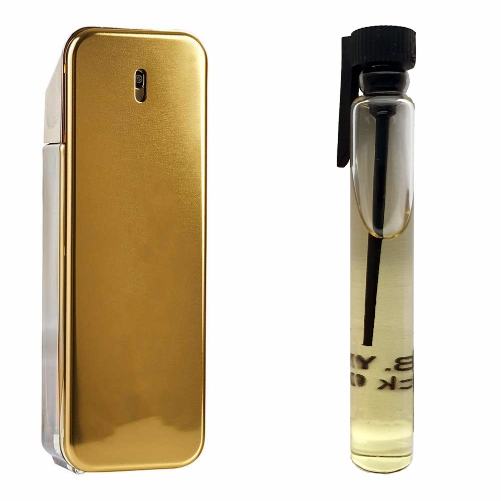 Пробник духов 3 мл c аналогом Paco Rabanne, 1 Million Intense. Товар на фото справа, слева – пример оригинального флакона.