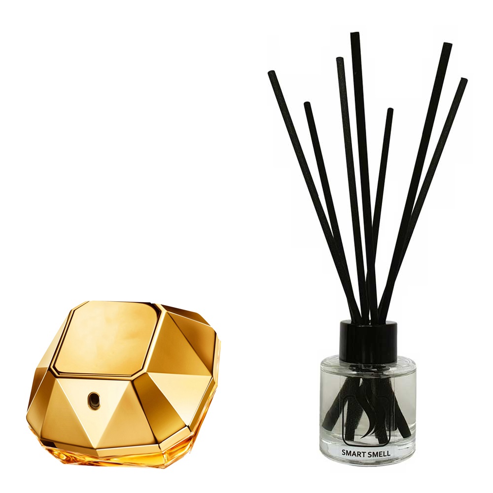 Аромадиффузор 50 мл c аналогом Paco Rabanne, Lady Million. Товар на фото справа, слева – пример оригинального флакона.