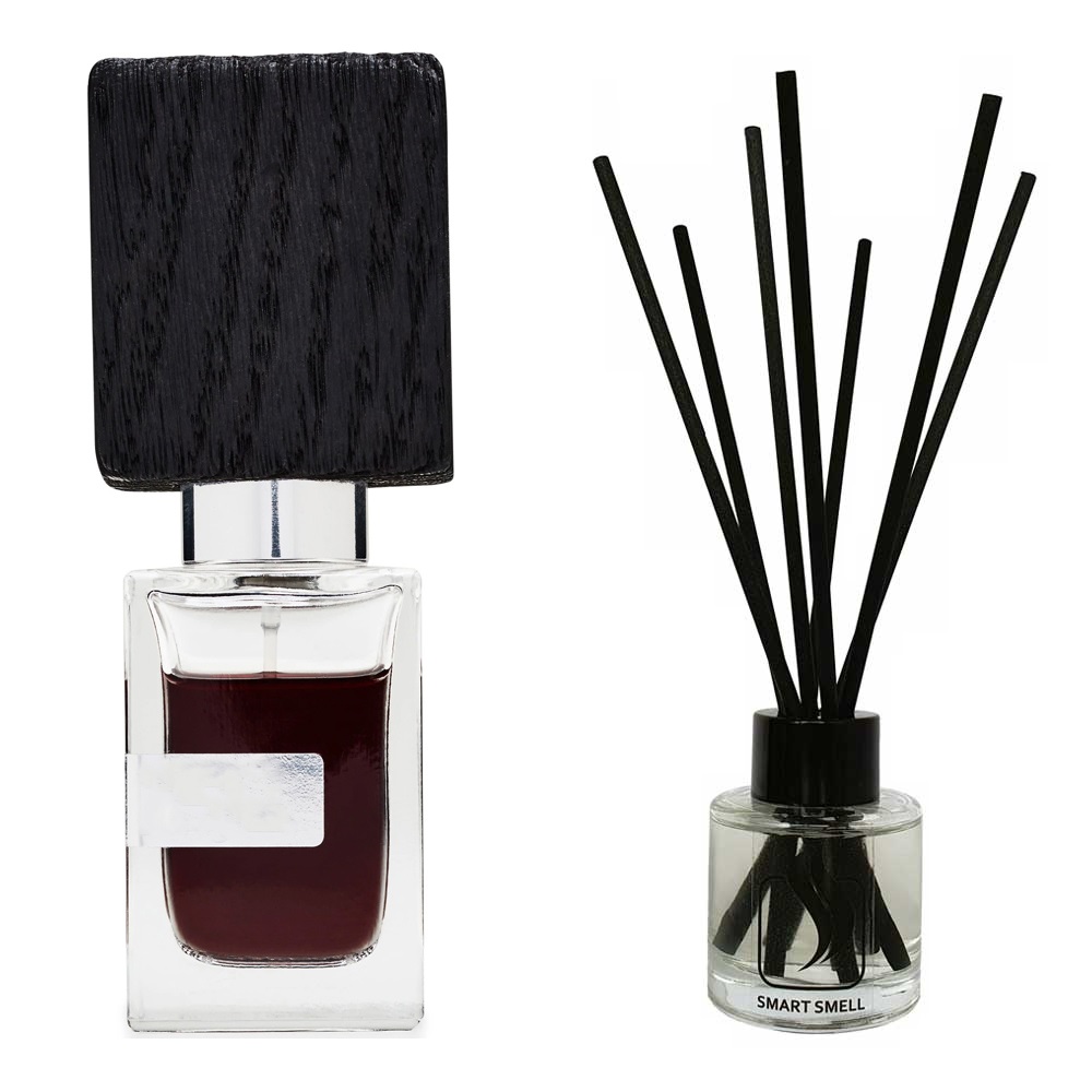 Аромадиффузор 50 мл c аналогом Nasomatto, Black Afgano. Товар на фото справа, слева – пример оригинального флакона.