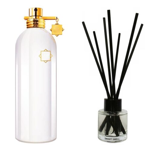 Аромадиффузор 50 мл c аналогом Montale, Mukhallat. Товар на фото справа, слева – пример оригинального флакона.