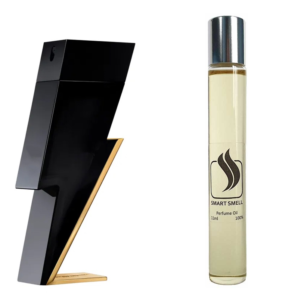 Масляные духи 11 мл c аналогом Carolina Herrera, Bad Boy. Товар на фото справа, слева – пример оригинального флакона.