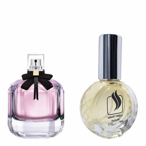 Духи со спреем 11 мл c аналогом Yves Saint Laurent, Mon Paris. Товар на фото справа, слева – пример оригинального флакона.