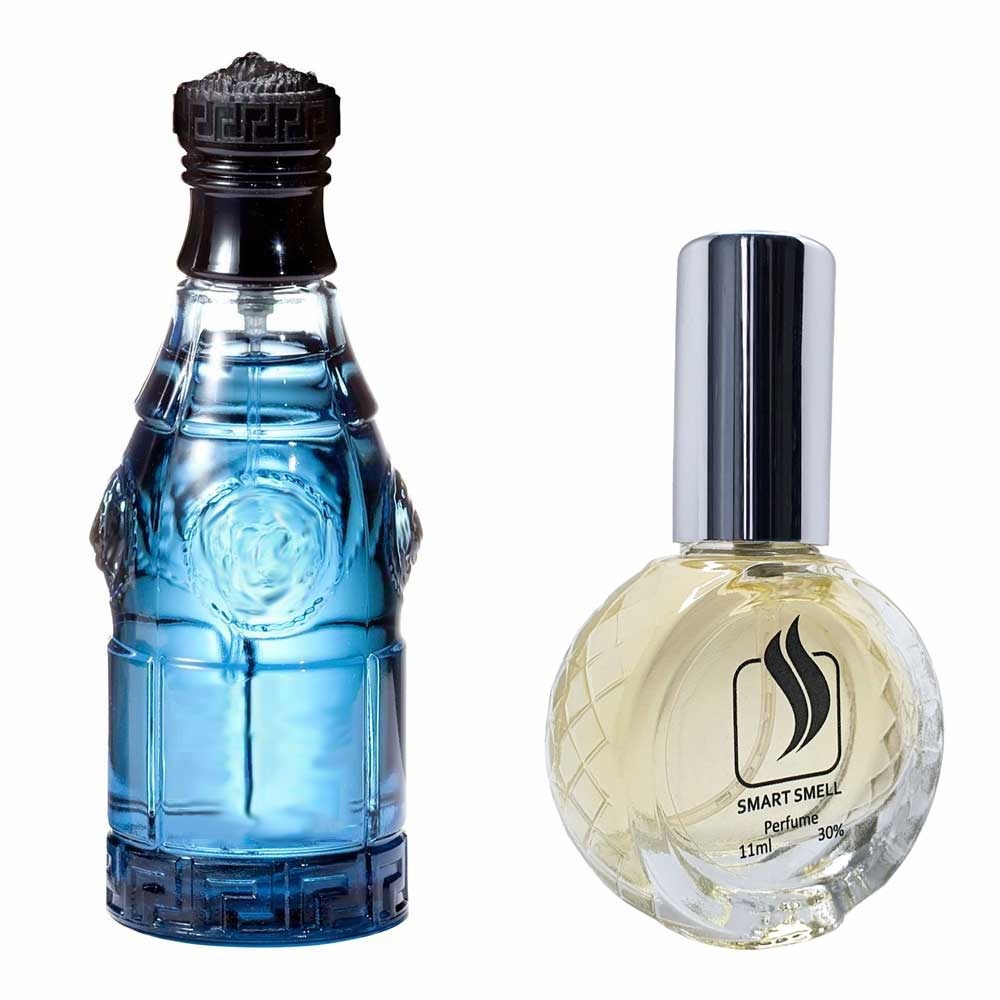 Духи со спреем 11 мл c аналогом Versace, Blue Jeans. Товар на фото справа, слева – пример оригинального флакона.