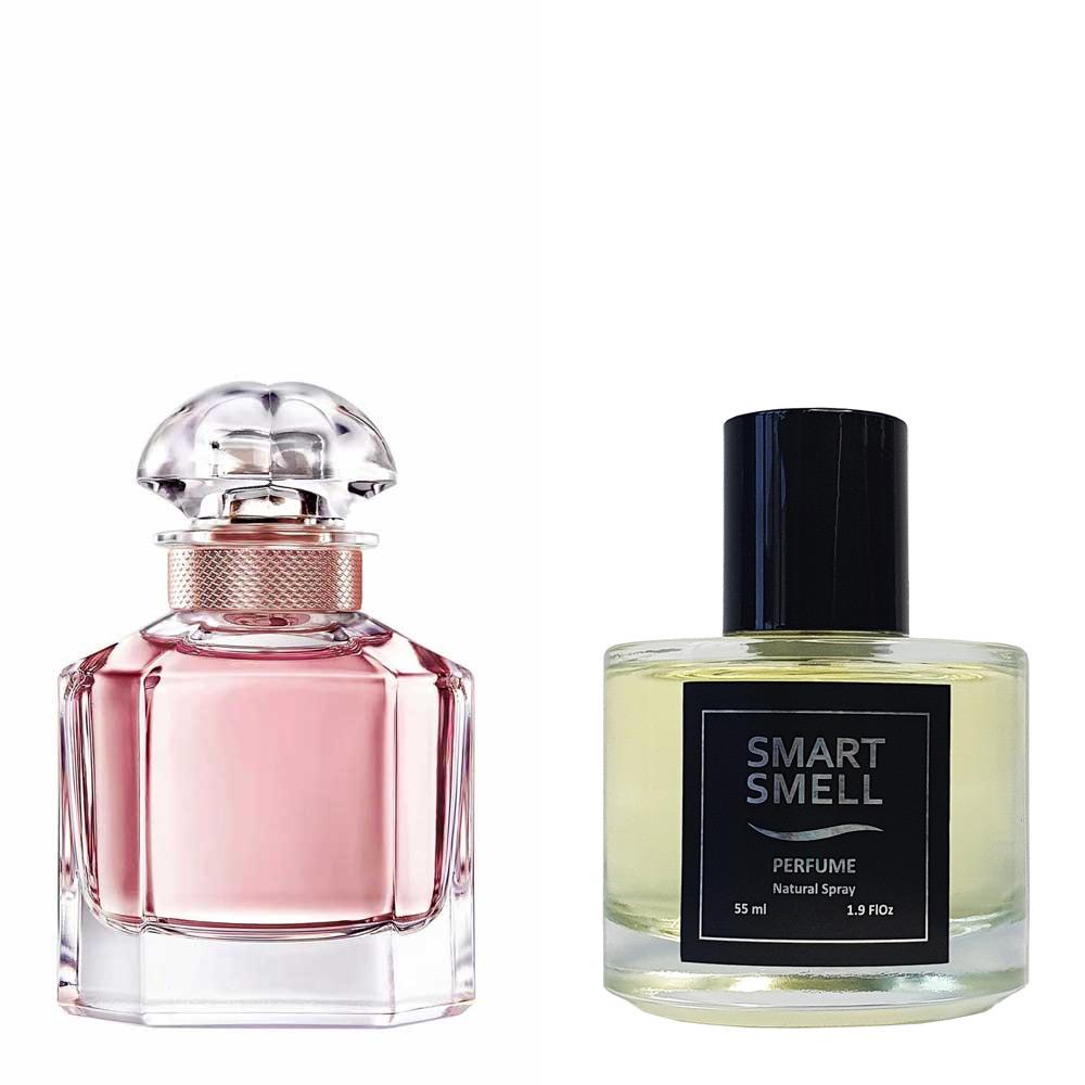 Духи у склі 55 мл з аналогом Guerlain, Mon Guerlain. Товар на фото праворуч, ліворуч - приклад орігінального флакону.