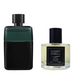 Духи в стекле 55 мл c аналогом Gucci, Gucci Guilty Black Pour Homme. Товар на фото справа, слева - пример оригинального флакона.