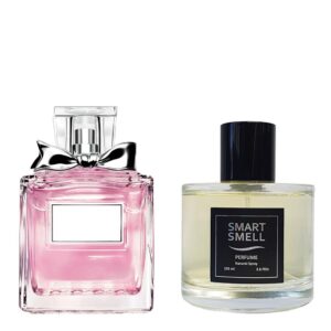 Духи в стекле 105 мл c аналогом Christian Dior, Miss Dior Blooming Bouquet. Товар на фото справа, слева - пример оригинального флакона.