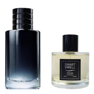 Духи в стекле 105 мл c аналогом Christian Dior, Sauvage. Товар на фото справа, слева - пример оригинального флакона.