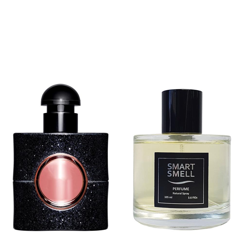 Духи у склі 105 мл з аналогом Yves Saint Laurent, Black Opium. Товар на фото праворуч, ліворуч - приклад орігінального флакону.