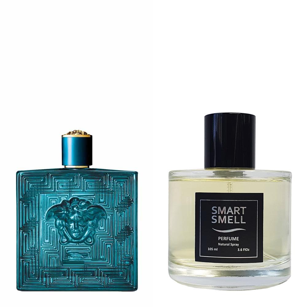 Духи в стекле 105 мл c аналогом Versace, Eros. Товар на фото справа, слева - пример оригинального флакона.