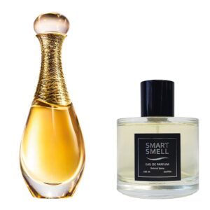 Парфюмерная вода в стекле 105 мл c аналогом Christian Dior, J'Adore. Товар на фото справа, слева - пример оригинального флакона.