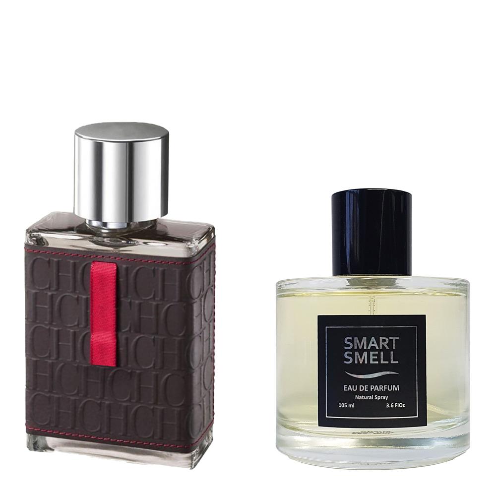 Парфюмерная вода в стекле 105 мл c аналогом Carolina Herrera, CH Men. Товар на фото справа, слева - пример оригинального флакона.