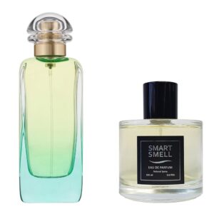 Парфюмерная вода в стекле 105 мл c аналогом Hermes, Un Jardin Sur Le Nil. Товар на фото справа, слева - пример оригинального флакона.