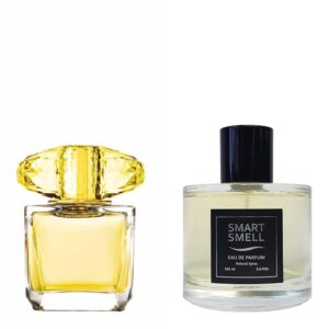 Парфюмерная вода в стекле 105 мл c аналогом Versace, Yellow Diamond. Товар на фото справа, слева - пример оригинального флакона.